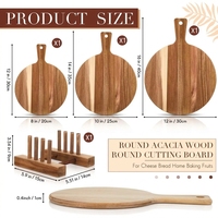 Planche à fromage ronde en bois d'acacia, ensemble de planches à pizza avec poignée, 8, 10, 12 pouces, pour fêtes, restaurants, qualité alimentaire, logo personnalisé en gros