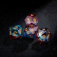 Jeu de dés DND romantique noir et bleu, dés polyédriques à bords tranchants en résine avec numéros dorés pour les jeux de rôle sur table DND