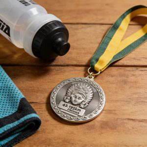 เหรียญรางวัลสำหรับผู้เข้าเส้นชัยมาราธอน ชุบทองคำขาวโบราณ พร้อมสลักลายตามสั่ง พิมพ์ลายเคลือบ/พิมพ์ยูวี ดีไซน์เทพธิดาบาหลี รางวัลกีฬา - Product Image 2