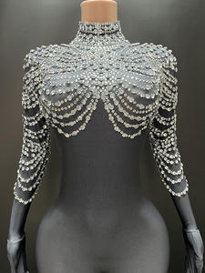 Novance Y4328 monos de manga larga para mujer, mono de actuación a la moda con guantes, mono con diamantes de imitación, Mono para mujer para espectáculo - Product Image 6