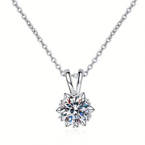 Parure de bijoux flocon de neige à six griffes, collier rond brillant 2 carats 8 mm, ensemble de bijoux en argent 925, parure de bijoux de luxe - Product Image 2