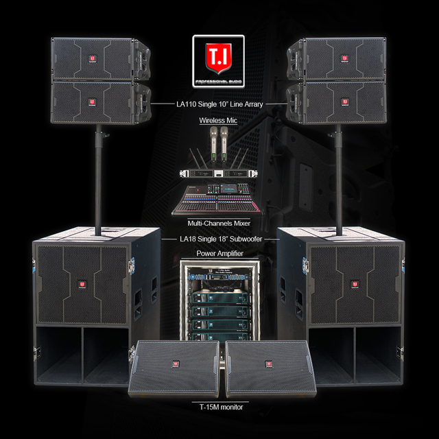 Full Set T.I Pro Audio LA-110/LA-110P Professional Audio 16 Ohm Outdoor Speakers Sound System 800 Watts Power 10 Inch Line Array