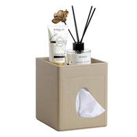 Elegante Cubierta de Caja de Pañuelos de Escritorio de Cuero PU de Lujo con Bandeja de Almacenamiento, Logotipo Personalizado, Organizador Decorativo Cuadrado y Duradero