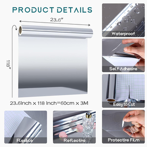 Pegatinas <span class=keywords><strong>de</strong></span> Espejo <span class=keywords><strong>para</strong></span> Paredes ORON Factory, Bajo MOQ, 24"x118", Autoadhesivas, Plateadas, Rollo <span class=keywords><strong>de</strong></span> Papel Tapiz <span class=keywords><strong>de</strong></span> Vinilo <span class=keywords><strong>para</strong></span> Decoración del Hogar - Product Image 3