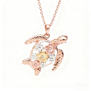 Collar con Colgante de Plata de Ley 925, Tortuga Marina Hawaiana <span class=keywords><strong>Honu</strong></span>, Flor de Plumeria, Joyería de Playa Hawaiana - Product Image 3