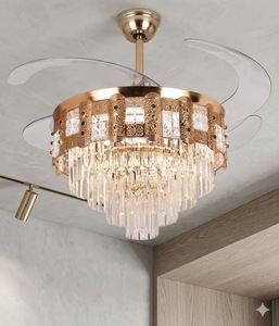 Modern Crystal LED <b>Ceiling</b> Fan with Retractable Blades <b>Remote</b> <b>Control</b> Silent Chandelier <b>Light</b> for Bedroom Living Decors - Product Image 3