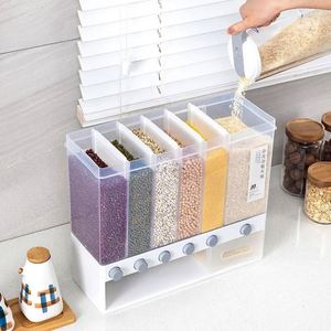Household 6 Grids Plastic <b>Bin</b> Compartments Sealed Bucket Storage Box Moisture-Proof Rice Dispenser 10Kg - Product Image 4
