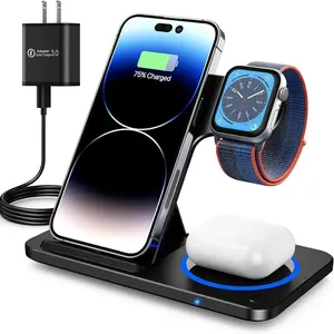 3 In 1 Foldable Multiple Desktop Wireless Charging Station For Smartphone And Watch Standard Fast Charger For Phone