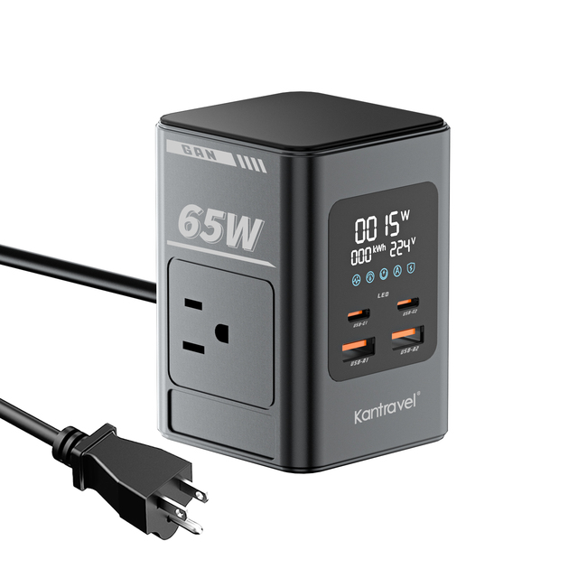 Smart Universal Power Socket 65W Fast Charging 6 in 1 Desktop Charger Station 2AC Ports Travel Power Strip With LED Display