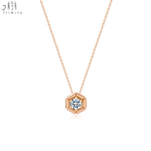 Collar exclusivo de estilo minimalista en oro sólido de 18 quilates con un solo diamante natural en forma de hexágono pequeño, regalo para mujer. - Product Image 1