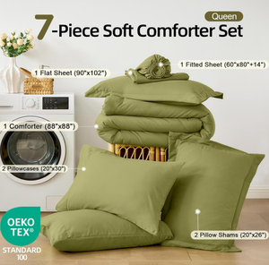 FUANNA Queen Comforter Set <strong>Olive</strong> <strong>Green</strong> Soft <strong>Bedding</strong> Sets Queen Size, All Season Lightweight Bed in a Bag with Comforter - Product Image 5