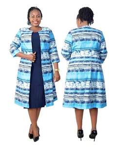 Vêtements pour femmes en gros : Robe populaire à rayures colorées, ensemble deux pièces grande taille pour femmes africaines, manteau long d'usine - Product Image 2