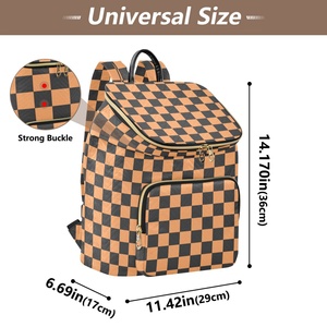 New Arrival Product Custom <b>Brown</b> Checkered Plaid College and University <b>Backpack</b> Zipper Closure Pattern Back Pack - Product Image 2