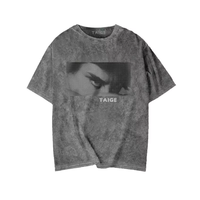 T-shirts en coton noir délavé à l'acide, impression numérique personnalisée de haute qualité