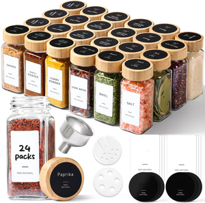4 Oz 120Ml Clear Glass Empty Square <b>Spice</b> <b>Jars</b> Herb Containers Seasoning Bottles With Bamboo Wooden Lids and Top Label - Product Image 1
