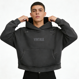 Sudaderas con Capucha Negras Extra Grandes para Hombre, Personalizadas con Estampado DTG Kornit y Bordado, Ecológicas, con Detalles Desgastados, para Moda Juvenil - Product Image 2