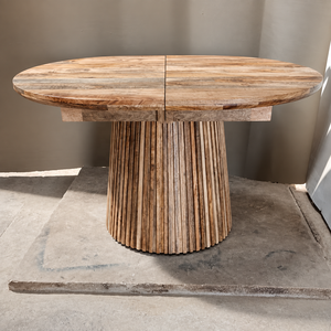 Table à manger extensible ronde en bois de manguier 4 places avec base sur piétement, style rustique moderne, garantie 3 ans - Product Image 2
