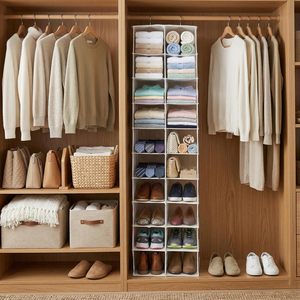 Hanging <b>Shoe</b> Organizer 20 Sections Rectangular Steel Wire Non Woven Wardrobe <b>Storage</b> Shelves Space Saving <b>Shoes</b> - Product Image 2