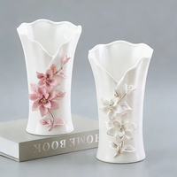 Vase en céramique émaillée de style européen, fait main, écologique, à motif floral, pour salon, meuble TV, table à manger