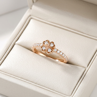 Anillo de Trébol de Cuatro Hojas de Diseño Delicado Hecho a Mano, Exportación de Fabricante Mayorista, Oro Rosa de 18K, Diamante Natural de 0.25ct