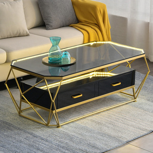 Mesa de Centro de Vidrio Extensible Giratoria de Lujo Moderna para Sala de Estar, Redonda, de Mármol, Dorada y Blanca - Product Image 1
