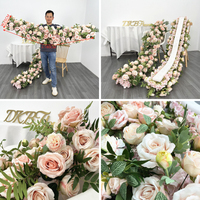 DKB Factory - Décoration de table personnalisée en rose champagne et verdure, chemin de table en soie pour la décoration de table de mariage