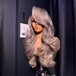 วิกผมแท้สีเทาไฮไลท์หรูหรา 13x4 13x6 HD Lace Frontal  ไร้กาว  ทรงลอนบอดี้เวฟ  แนวผมธรรมชาติ - Product Image 3