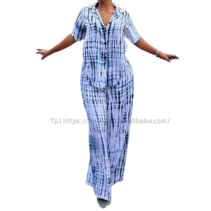 Women's <b>Tie</b>-<b>Dye</b> 2 Piece <b>Set</b> Short Sleeve Button-Down Shirt & Wide Leg Pants Casual Outfit Fashion - Product Image 1