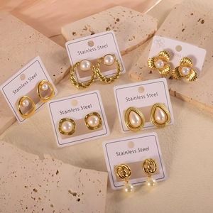 <span class=keywords><strong>Pendientes</strong></span> de Perlas Colgantes de Acero Inoxidable para Mujer, Bañados en Oro, con Diseño de Concha Grande y Estrella de Mar, de Venta Caliente - Product Image 3