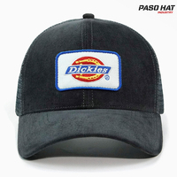 Gorra Trucker de 5 Paneles de Pana y Malla con Logotipo Personalizado, Parche Bordado en 3D, Gorra de Béisbol Vintage con Cierre a Presión