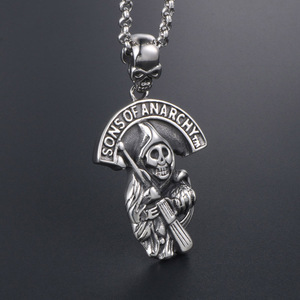Collier pendentif Sons Of Anarchy Reaper en argent tibétain, breloque tête de mort pour homme SP507 - Product Image 2