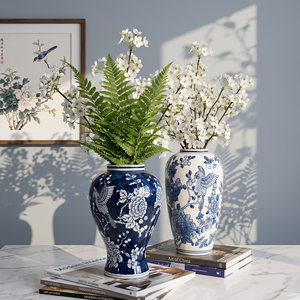 Jarrón de Porcelana Azul y Blanca Pintado Bajo el Esmalte, Cerámica de Estilo Chino Moderno, Decoración Floral para Sala de Estar - Product Image 5