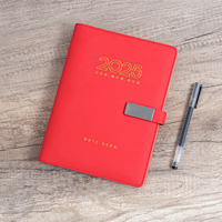 Cahiers Wire-O en cuir PU fermeture magnétique, porte-stylo et finition feuille d'or