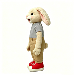 Marioneta de Conejo de Peluche con Camisa a Rayas y Zapatillas – Juguete Interactivo de Simulación para Niños - Product Image 2