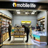 Solution complète de mobilier pour magasin d'accessoires de téléphonie mobile, étagères de présentation modulaires, comptoir de réparation en verre, éclairage personnalisé