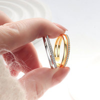 Bague tendance minimaliste pour femme, best-seller transfrontalier, en tungstène électroplaqué, double rangée de zircons incrustés de diamants
