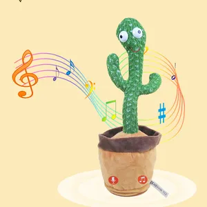 Mainan menari kaktus berbicara ulang, mainan mewah elektronik dapat diisi ulang menari menyanyi menari kaktus bicara nirkabel