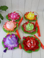 Lanterne en polyester pour enfants, motif fleur de lotus, lumineuse, à main, pour le Nouvel An et le Festival de la Mi-Automne, jouet artisanal DIY, cadeau LED petit format