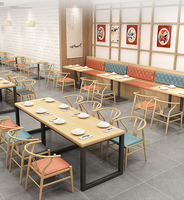 Meubles de restaurant Foshan, canapé en bois massif, canapé mural pour restaurant occidental, café, dossier en tissu doux, ensemble table et chaises commerciales