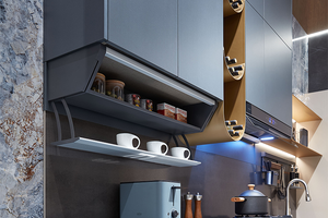 L-Shape Modular Modern MDF Kitchen <b>Cabinets</b> High Gloss <b>Light</b> Blue Grey Melamine Surface Marble Durable Easy Clean Apartment - Product Image 4