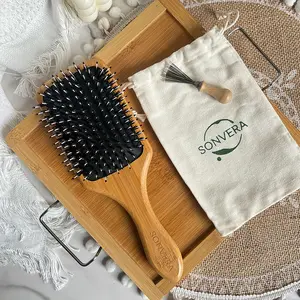 Wholesale Eco-friendly Biodegradable Smooth Hair Fluffy Pig Bristle Air Cushion Comb Hairdressing Bamboo Wood Airbag Comb