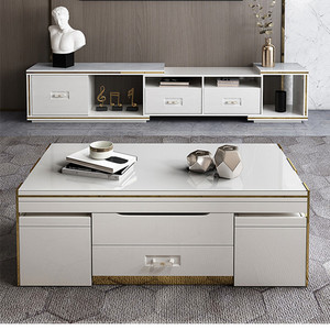 Mới Hiện Đại Nâng Màu Trắng Gấp Bàn Cà Phê Mở Rộng Bàn Ăn Với 4 Lưu Trữ Phân Cho Phòng Khách - Product Image 2