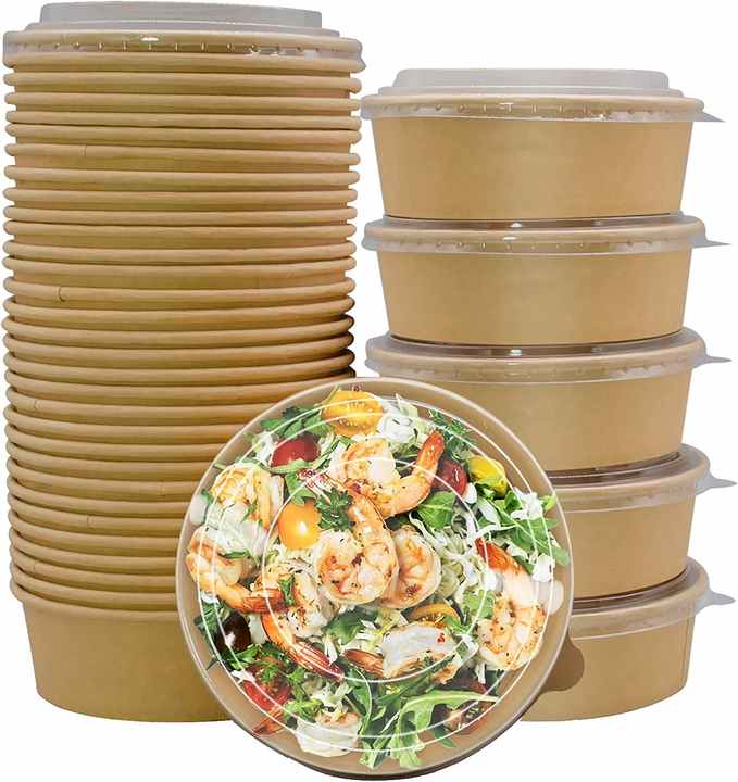 news-1-1 Factory Manufacturer Disposable Custom Logo Printing Food Packing Container Salad Bowls Kraft Paper Bowl With Paper PET Lid
