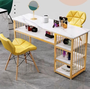 Muebles de Salón Comerciales Modernos en Negro y Dorado, <span class=keywords><strong>Mesa</strong></span> de Manicura de Madera <span class=keywords><strong>con</strong></span> Extensión de Palet, Metal y Mármol, Juego de <span class=keywords><strong>Mesa</strong></span> y Sillas <span class=keywords><strong>para</strong></span> Manicura YOUTAI - Product Image 2