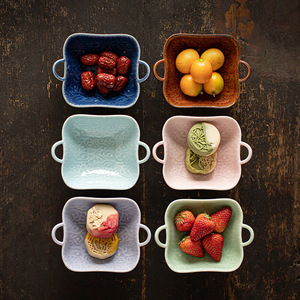Assiette à fruits en céramique de forme irrégulière en porcelaine à double anse pour les collations de mariage ou de la salle de thé - Product Image 2