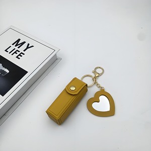 Hot Price Mini Cute Fashionable Pu Leather Lipstick Holder <b>Keychain</b> Makeup Mirror High Quality Digital Printing Custom Logo - Product Image 4