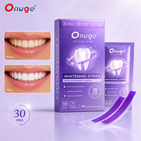 2-4 tonos desarrollados después de 14 tratamientos, dosis dobles, violeta púrpura, tiras blanqueadoras de dientes 100% libres de residuos.