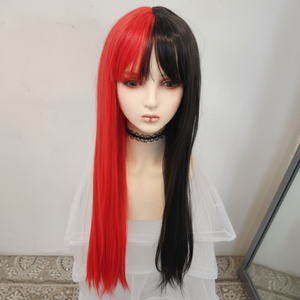 Peluca roja negra media mitad completa para accesorios de disfraces de Halloween - Product Image 1