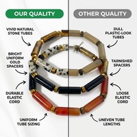 Bracelet extensible en perles tubulaires de pierres précieuses naturelles, avec disque d'hématite dorée, cornaline rouge, œil de tigre, jaspe dalmatien et obsidienne