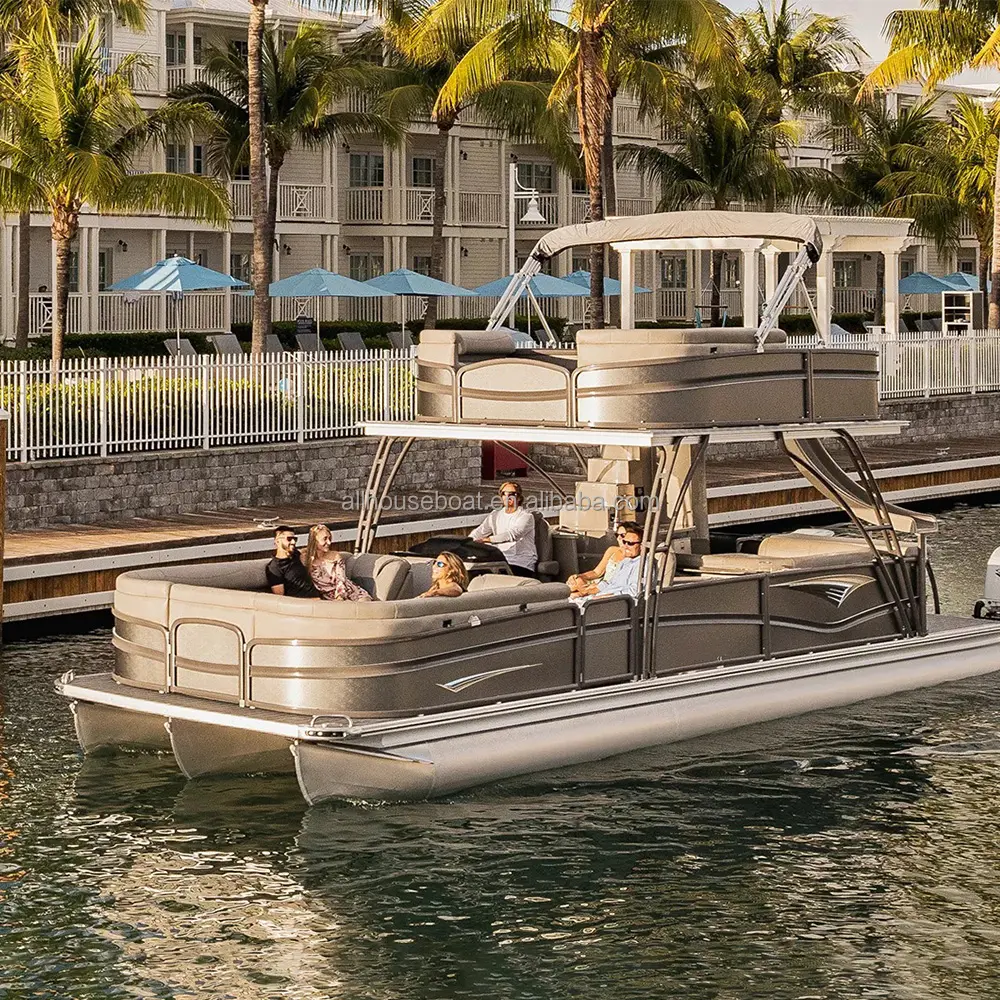Boulard 25ft Double Deck Pontoon Boats Double Decker Water in cerca di yacht di lusso con scivolo per intrattenimento e feste